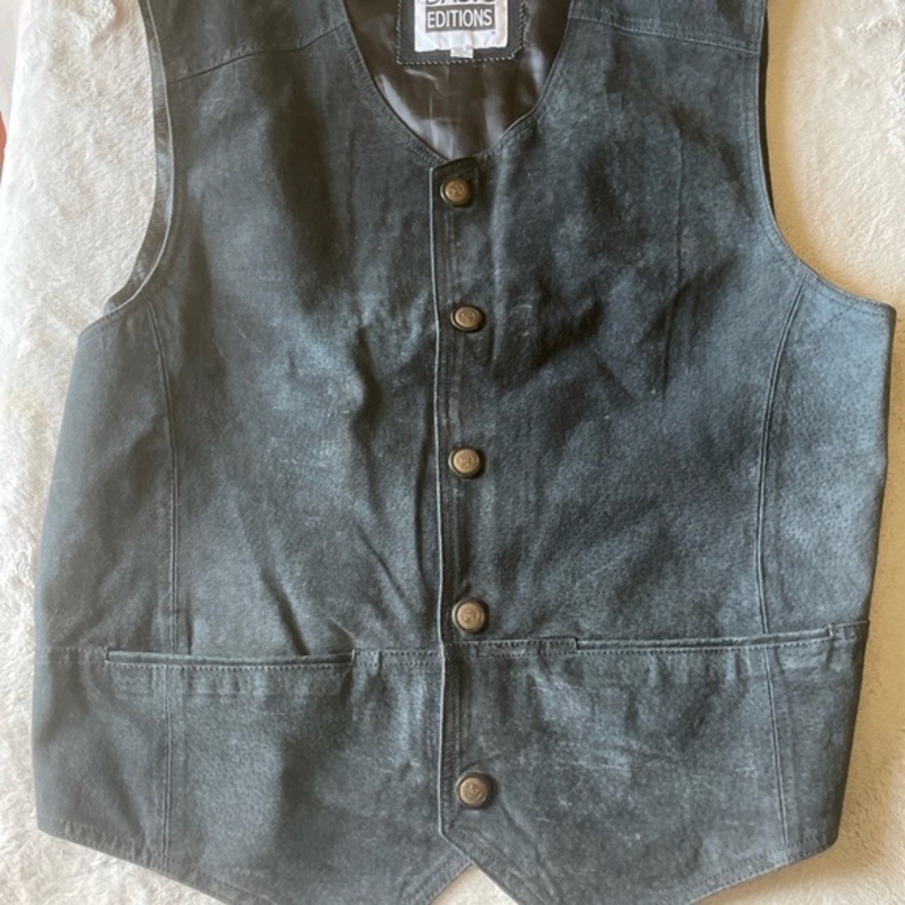 Black Suede Button-Up Vest By Basic Editions Size… - image 1